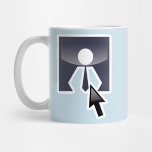 Businessman and cursor logo sticker design. Online business logo sticker design concept. Search work illustration. Mug